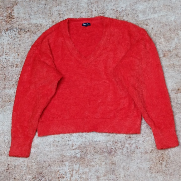 Splendid Red Fuzzy V Neck Sweater Top Womens Size Small - Picture 2 of 11